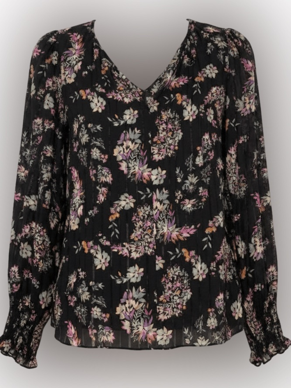 Rebecca Taylor Black Floral V-Neck Blouse